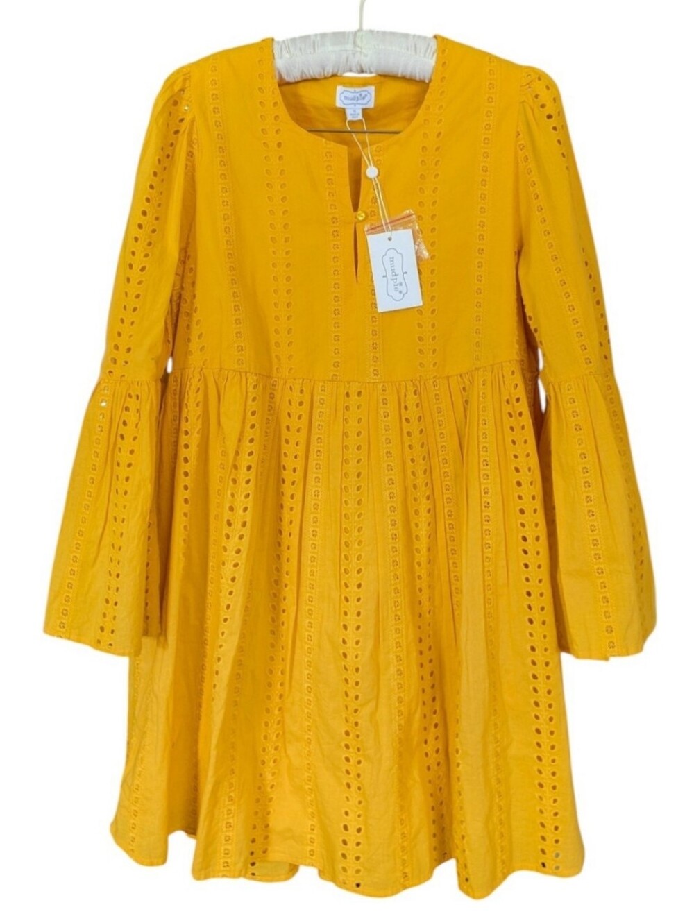 Mud Pie Raylee Eyelet Spring/Summer Vacation Cotton Dress Mustard Yellow Sm  NWT